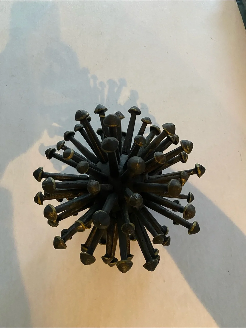 Metal Urchin Starburst Sputnik Sculpture 8” Abstract Modern Decor Under 3 Lbs.